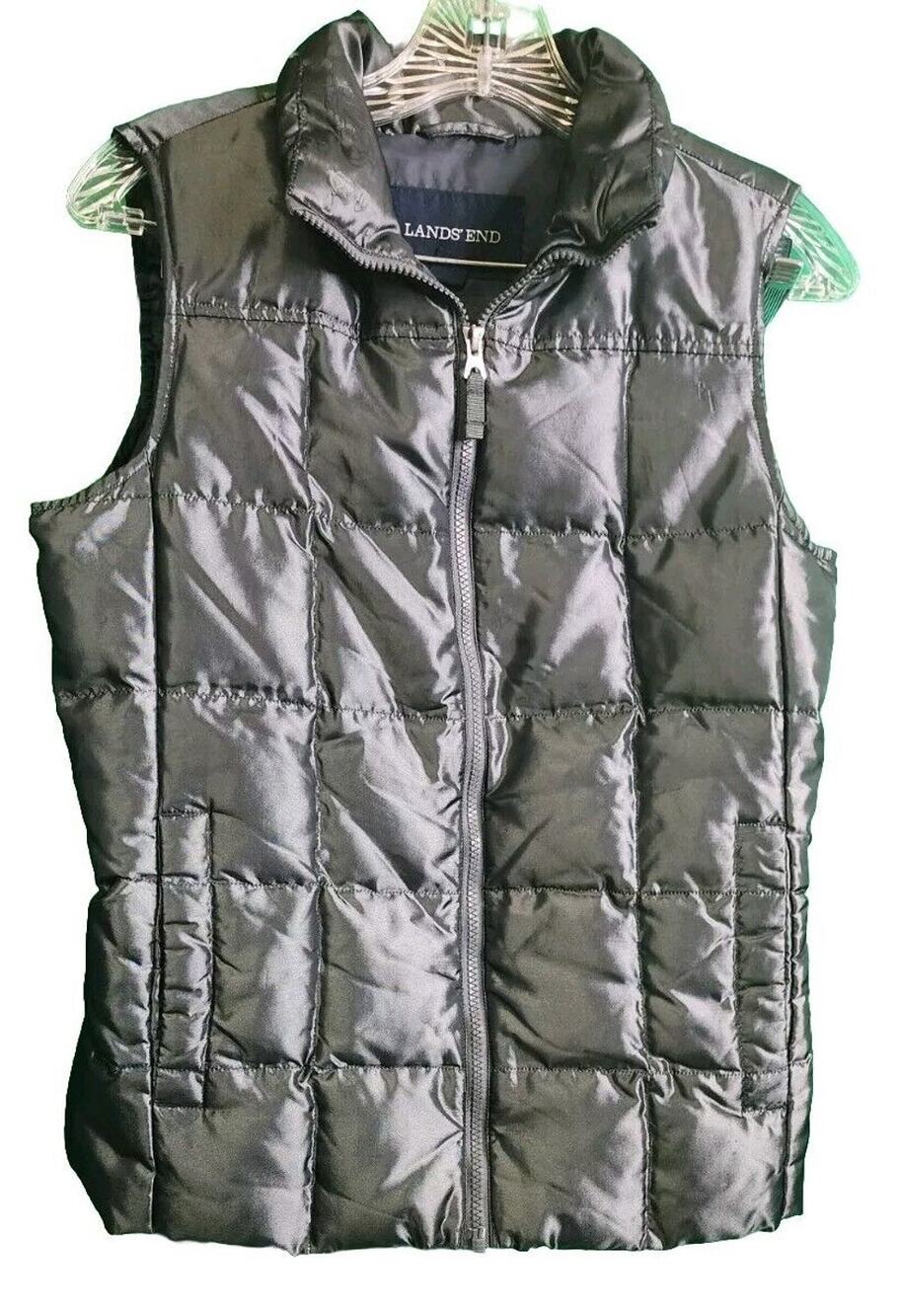 Lands’ End Women’s XS Dark Silver Down Filled Puffer Vest Winter Ski Hiking